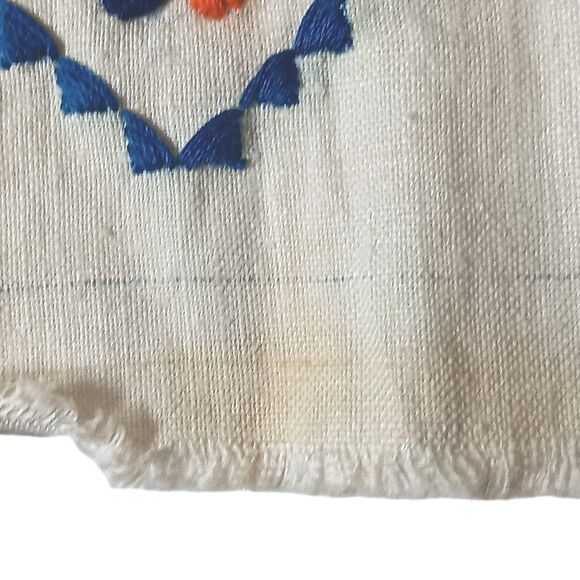 Vintage Floral Embroidered Pillowcase Unfinished Blue Orange Red Green 15" X 15" - Picture 9 of 16